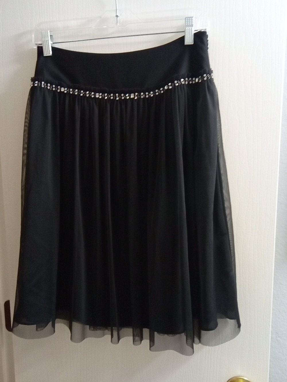 Express Black A-Line Skirt with Beaded Trim